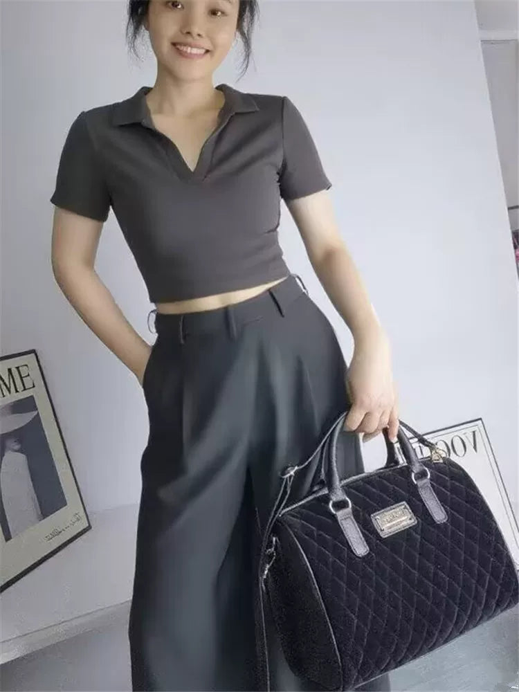 Velvet Lingsta Boston Handbag Women's Versatile Commuter Large Capacity One Shoulder Crossbody Bag Simple Niche Design Bag