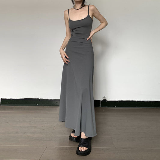 European and American ins fashion solid color high-end slip dresses, hot girls slim and thin, sexy hips, fishtail long skirts