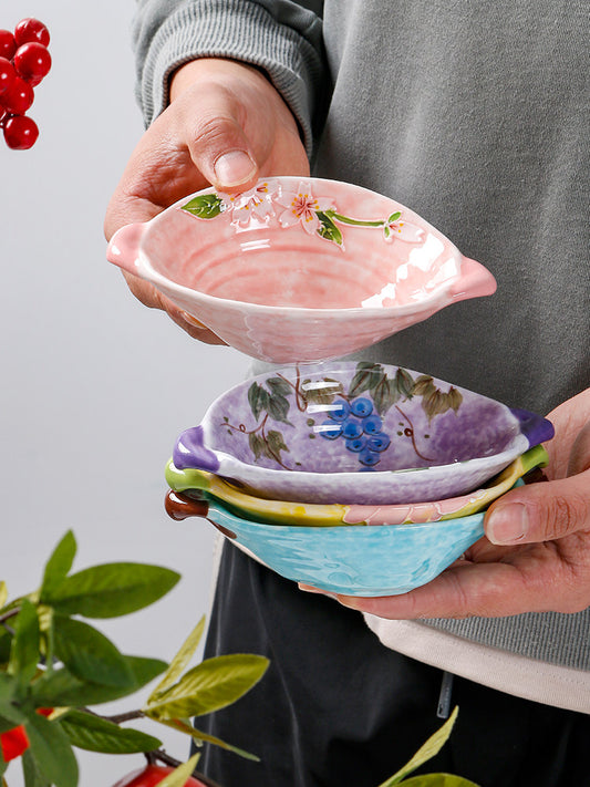 Small fresh hand-painted ceramic plates creative binaural deepening hot pot dipping sauce plates personalized dim sum side dishes underglaze color