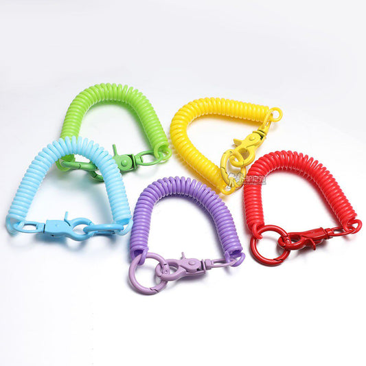 Personalized cartoon telephone cord lanyard keychain access control card plastic spring key chain lanyard telescopic bungee cord chain