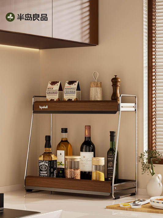 Kitchen countertop, multi-functional storage shelves, stainless steel multi-layer condiment storage artifacts, coffee corner storage cabinets