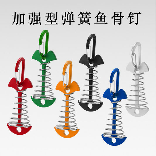 Outdoor tent fishbone ground nails 8 packs camping canopy fixing multi-function spring buckle wind rope buckle deck nail