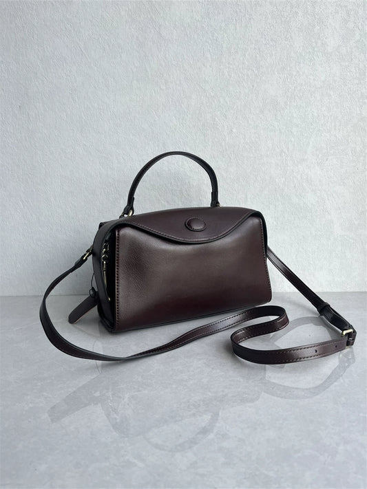 Shopping mall withdrawal high-quality top-layer vegetable-tanned cowhide Boston bag retro fashion high-end texture one-shoulder crossbody woman