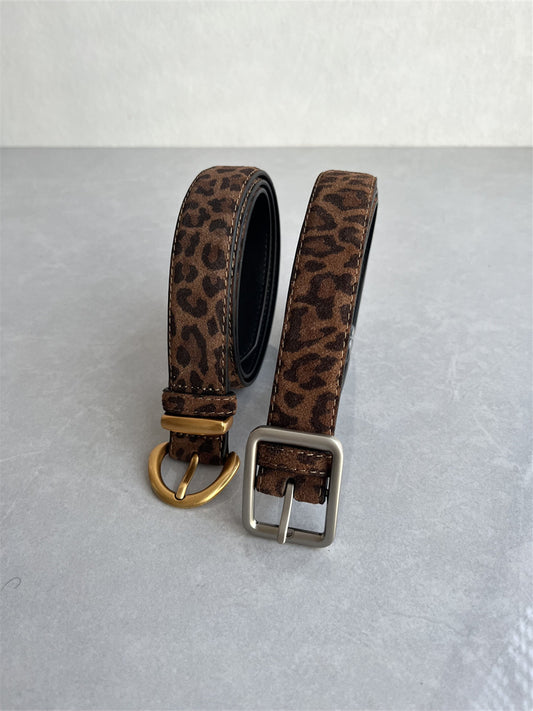 Regular price 400+! This year's new top layer nubuck cowhide women's belt fashion and versatile leopard print belt senior women