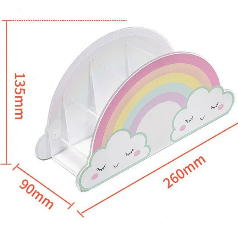 INS style cute rainbow pen holder storage box, high-value acrylic stationery miscellaneous storage bucket barrel, large capacity student multi-functional stationery shelf pen holder