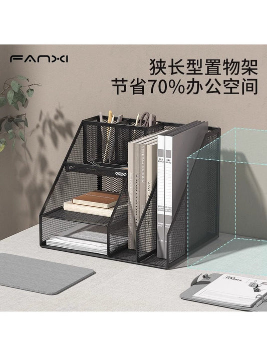 Desktop file storage rack, metal classification data bookshelf, office supplies, wrought iron file column, desktop shelf
