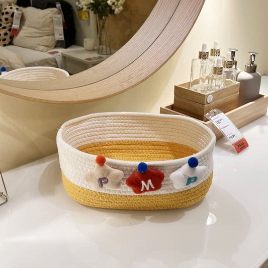Cartoon cotton basket storage basket, desktop glove box, cosmetics sorting box, underwear storage box, entrance storage basket