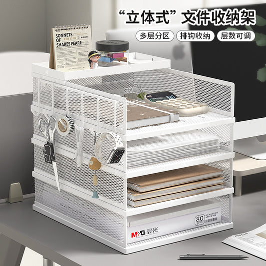 Metal file shelf upgraded, desk file storage box with row hook, desk bookshelf, multi-layer shelf, file frame