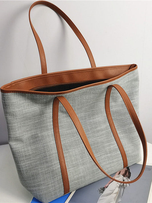 Large-capacity slouchy windsurf bag, oversized pilthick linen tote, commuter versatile tote bag, panels, contrasting