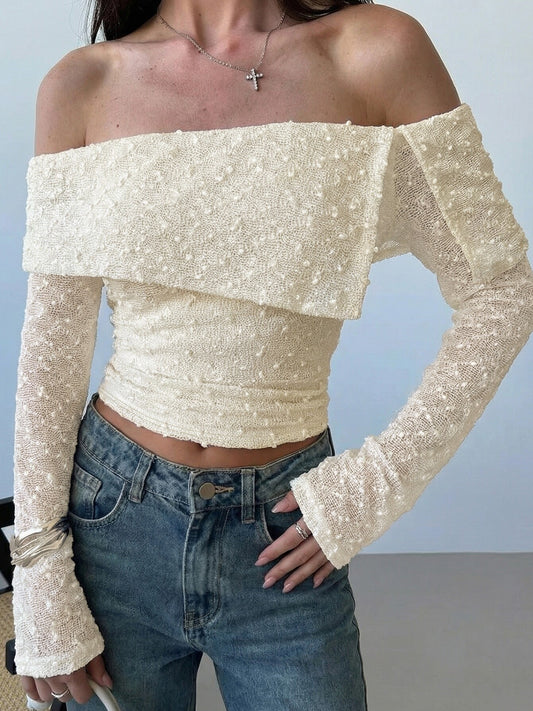 Pure desire wind gentle one-shoulder long-sleeved top 2026 spring/summer new little texture slimming short T-shirt for women