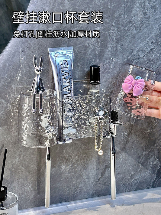 Light luxury toothbrush rack mouthwash cup set without punching wall wall hanging toilet wall hanging toothbrush cup tooth tank rack