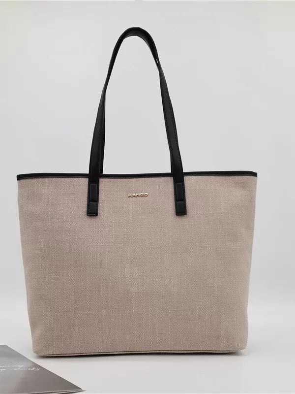 Spliced canvas tote bag niche design large capacity commuter bag color blocking retro tote shoulder export bag