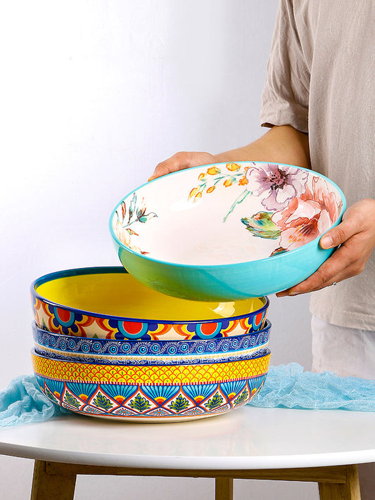 OMK American Painted Underglaze Color Round Sauerkraut Fish Large Bowl Personality Large Fruit Salad Bowl Ceramic and Basin