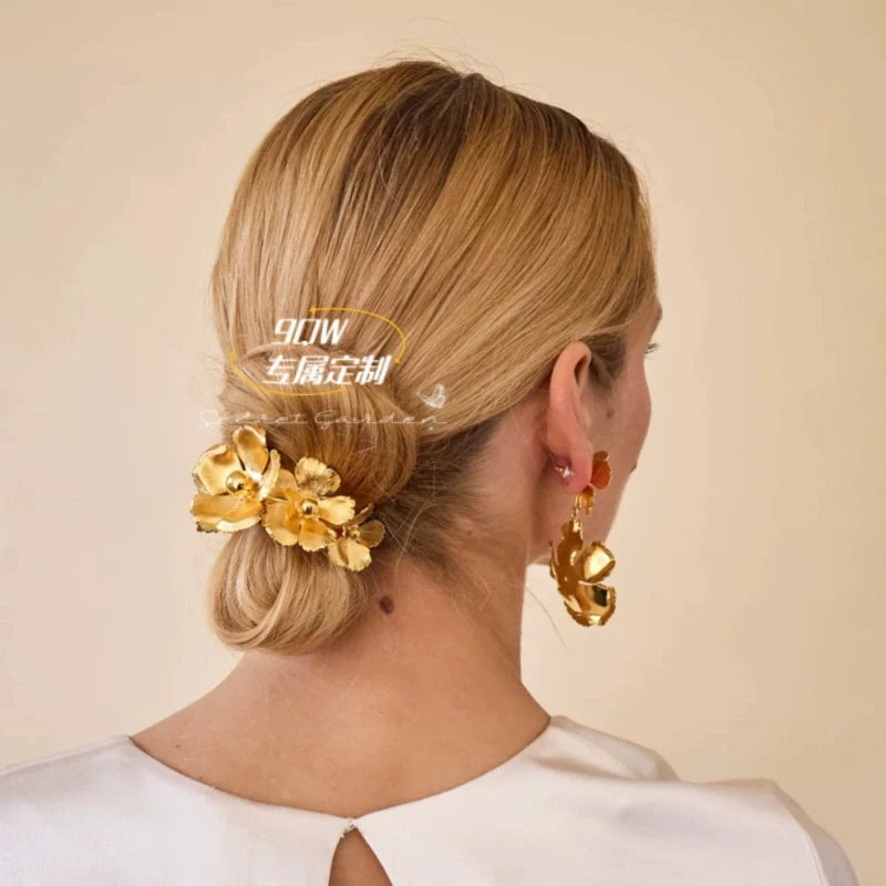 9QW European and American niche design sense metal flower hairpin female high-end temperament versatile low ponytail headdress hair accessories