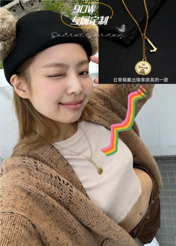 9QW Jin Zhini Jennie's diamond-encrusted geometric pendant necklace niche design letter metal collarbone chain for women