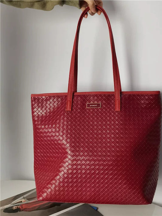 Export, foreign trade, retro weaving, red, large-capacity handbag, commuting, street, fashionable, versatile, one-shoulder, armpit