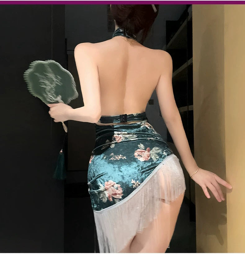 [Coco Witch] Peony Flower Language! Sexy pure desire wind cheongsam fun seduction dress nightdress girl