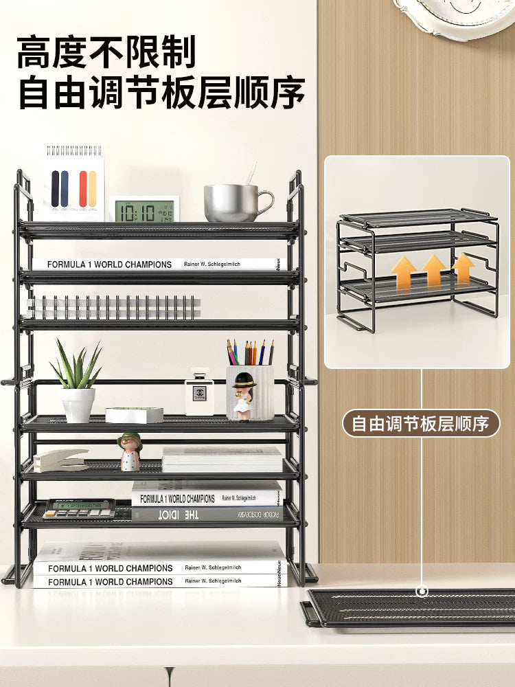 Thickened folding file shelf, metal file frame, office desktop, multi-layer folder storage box, office supplies, complete document file storage shelf, student simple bookshelf, information shelf