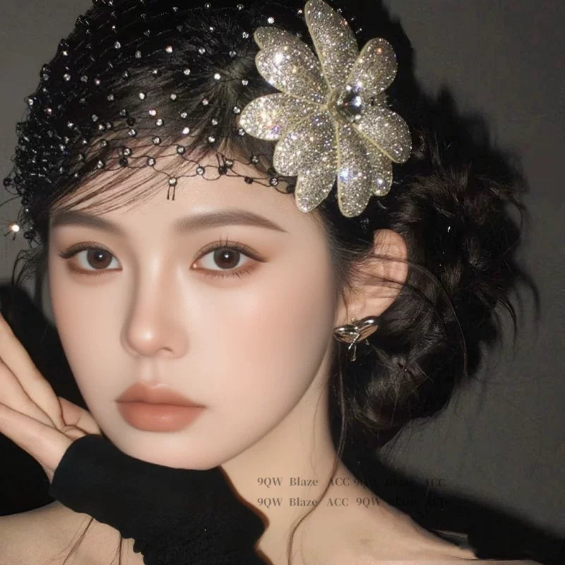 European and American hit Yi Mengling has the same French rhinestone flower mesh high-end birthday style hair accessories and headwear