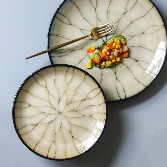 Japanese plate ceramic dish creative home salad plate round breakfast plate flat plate sushi plate steak plate simple