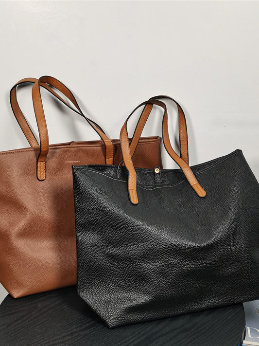 Tote bag women's large-capacity commuting light and versatile shoulder bag splicing contrast niche design lychee pattern bag