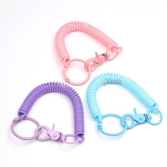 Personalized cartoon telephone cord lanyard keychain access control card plastic spring key chain lanyard telescopic bungee cord chain
