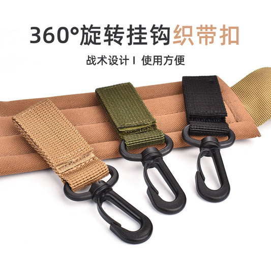 Outdoor Camping Tactical Nylon Webbing Hook Multifunctional Carabiner Hook Multi Purpose Belt Black Keychain