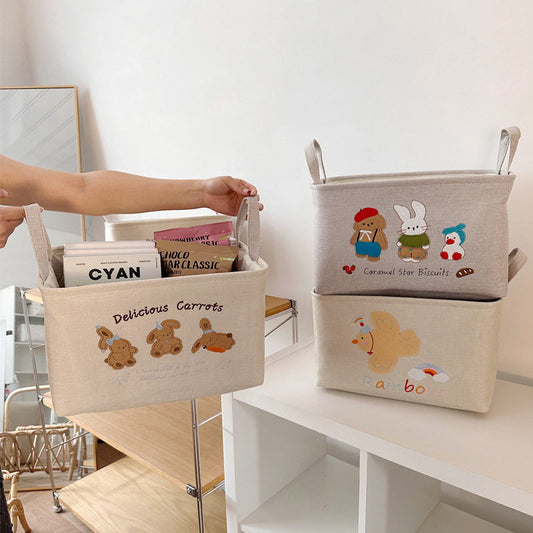 Cartoon fabric storage box, clothing organizer, toy storage box, thickened home dormitory snack basket storage basket