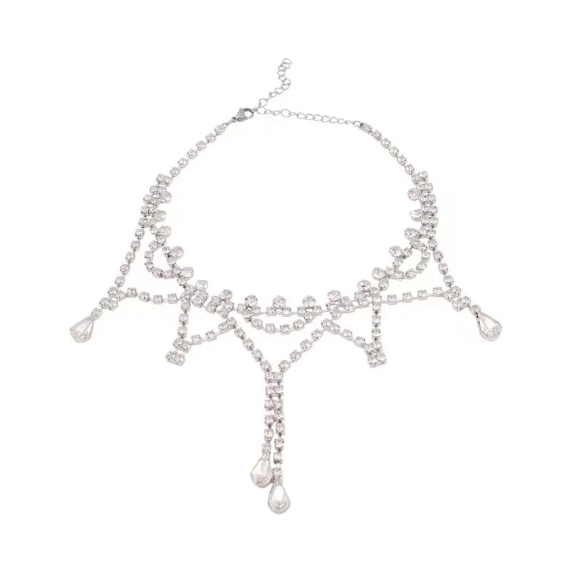 Sarah's authentic life, Shin Hye-sun's same fringed rhinestone necklace, light luxury, high-end choker collarbone chain