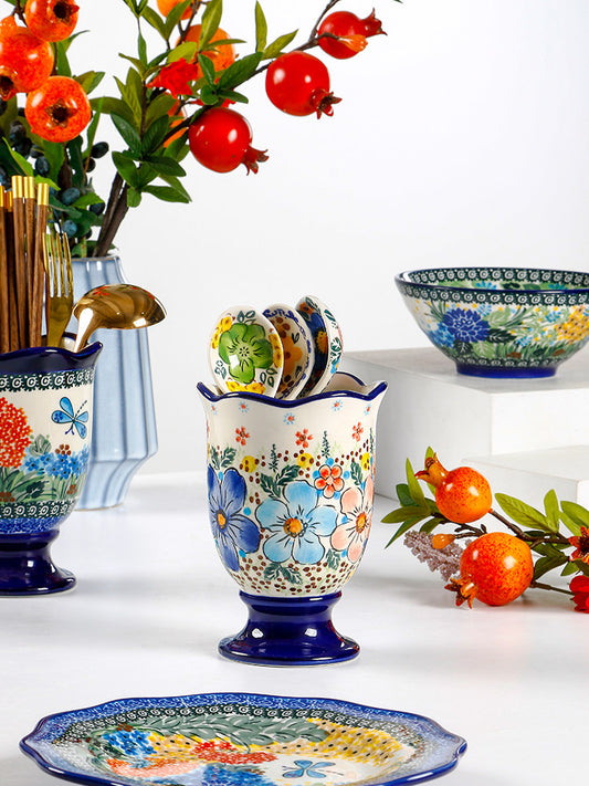 Poland style ceramic chopstick holder creative underglaze color hand painted kitchen tool storage jar high value countertop tool tube