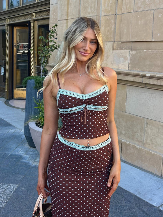 Pure desire polka dot camisole + hip-hugging skirt two-piece set 2026 summer new hot girl fashion set