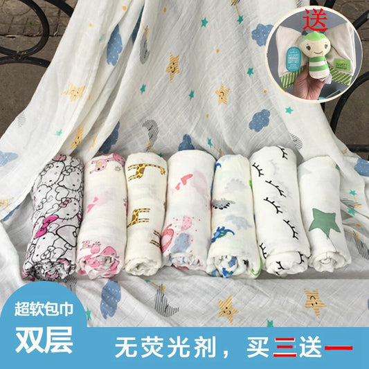 Fluorescent-free bamboo fiber muslin gauze super soft towel swaddle cover blanket newborn bath towel wrap towel summer