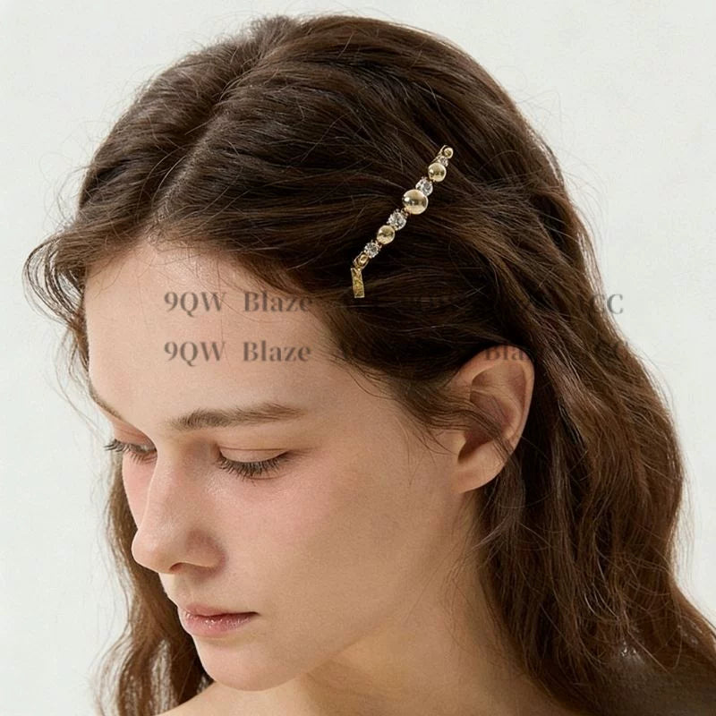 Light luxury gold bead rhinestone clip, high-end side broken hair bangs, niche design, exquisite broken hairpin hair accessories