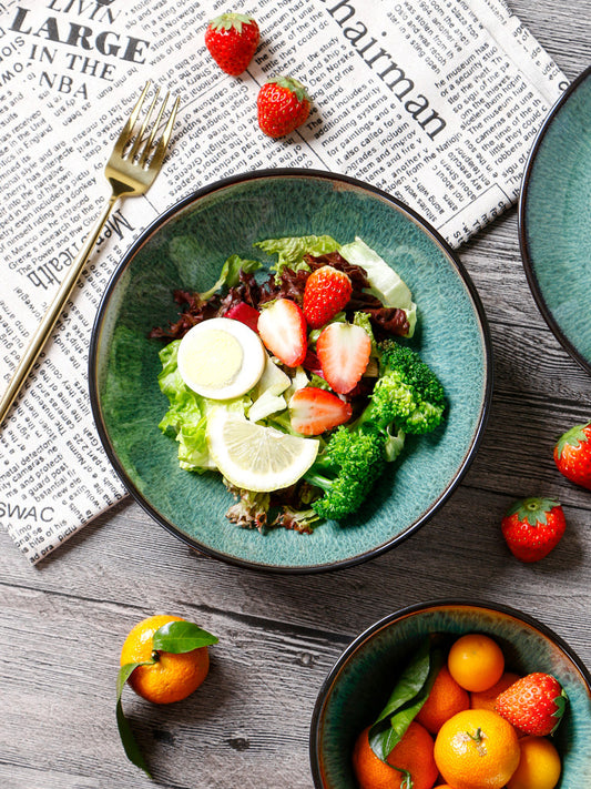 Ceramic Plate Nordic Steak Plate Creative Western Food Plate Dinner Plate Kiln Changing Peacock Green Fruit Plate Household Disc Bowl