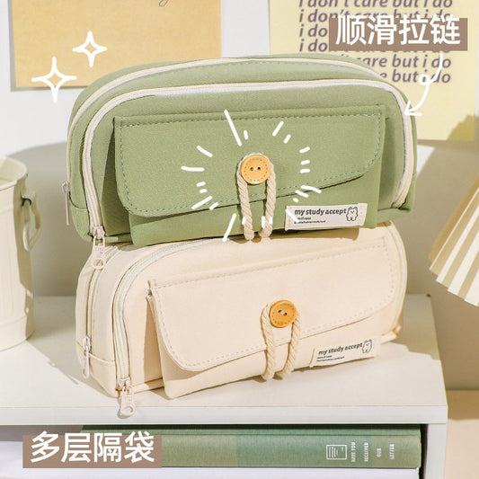 Pencil case, Japanese super large capacity pencil case, stationery box, elementary school students, junior high school ins, simple style, high school stationery bag