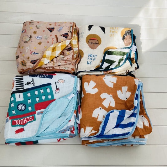 Nordic niche baby children, bamboo fiber gauze wrap, 8-layer digital printed blanket, kindergarten quilt, baby
