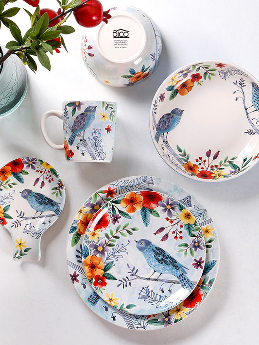 OMK Creative Forest Painted Ceramic Plate Personalized Steak Western Plate Home Pasta Salad Deep Plate Combo
