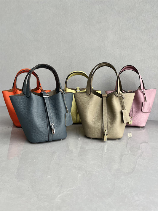 Cabbage price clearance ~ top-layer cowhide vegetable basket bag fashionable and versatile bucket bag classic explosive soft leather handheld woman