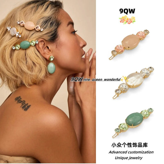 9QW homemade LELET colorful natural stone rhinestone frog clip hair ornament full of diamond girl bangs clip hairpin hair ornament
