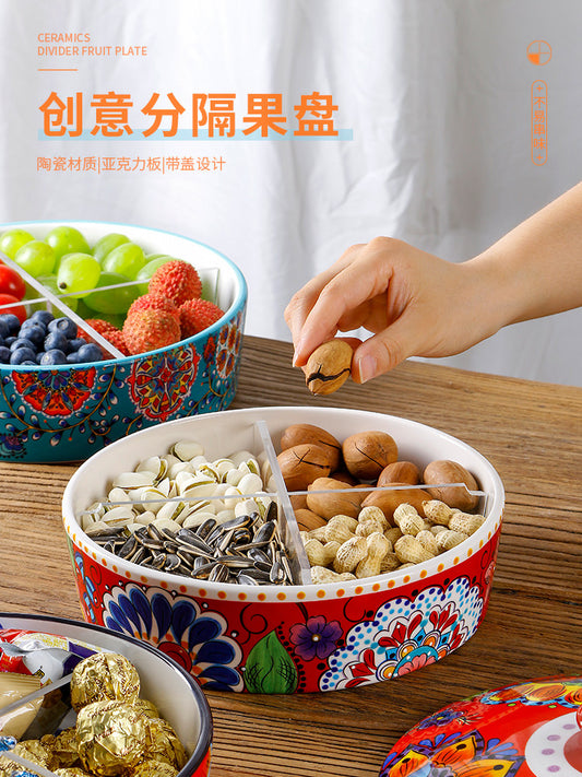 European and American American Painted Fruit Salad Bowl underglaze color round household good-looking bowl with lid snack nut bowl