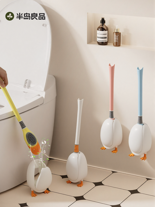 Little Yellow Duck Toilet Brush Household No Dead Corner Bathroom Wall-Mounted Toilet Special Brush with Base Silicone Brush Head
