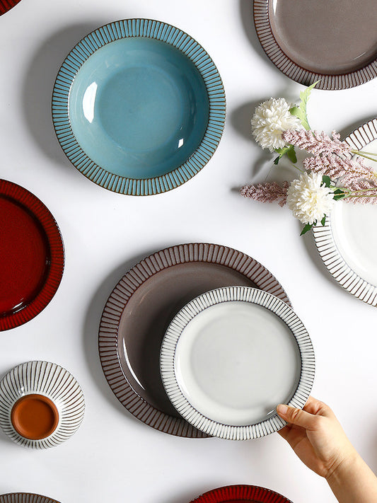 OMK Nordic style ceramic plate creative vintage relief plate Western food pasta steak plate restaurant soup plate