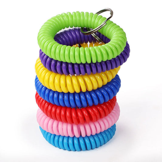 Plastic spring coil rope bathroom locker telephone wire keychain tag bracelet hair ring anti key chain