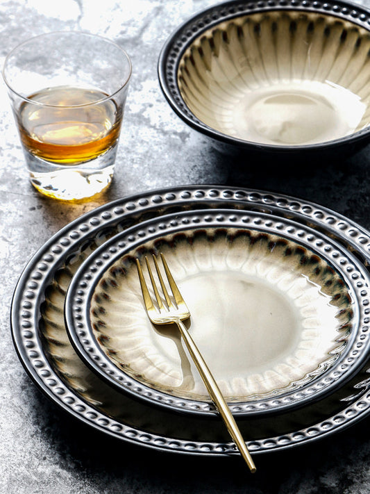 Ceramic plate Nordic steak plate bowl Western food plate creative home fruit plate breakfast plate retro salad plate