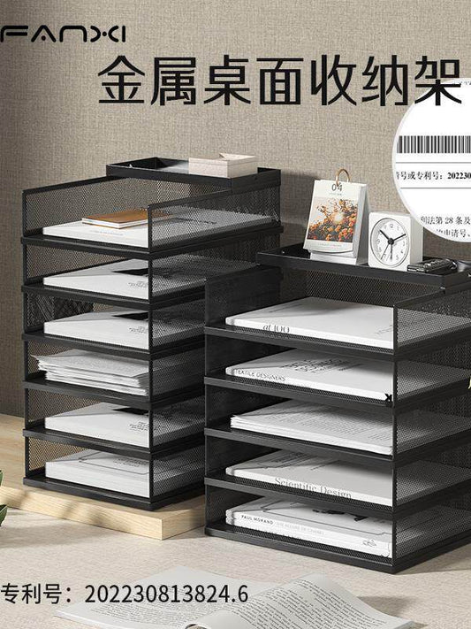 A3A4 Office Desktop Shelf, File Storage Shelf, File Storage Box, Office Supplies, Multi-layer File Shelf, File Frame, Folder, Data File Organizing Shelf, Wrought Iron Metal Book Shelf