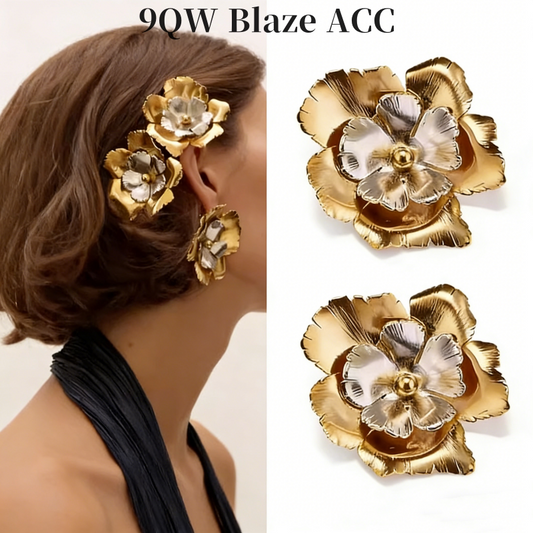 European and American retro two-color three-dimensional flower hair accessories, metal versatility, trendy women's contrasting hairpins, flower temperament hairpins