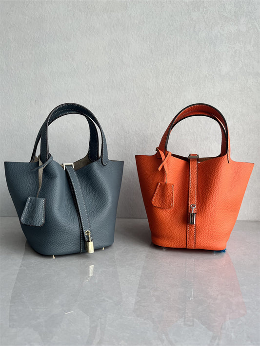 Foreign trade tail goods high-quality top-layer cowhide vegetable basket bag fashionable versatile handbag casual classic handbag handbag