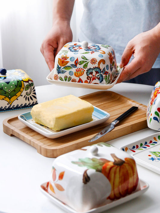 Pastoral ceramic butter box storage creative high-value household cream dim sum saucer with lid 2025 new