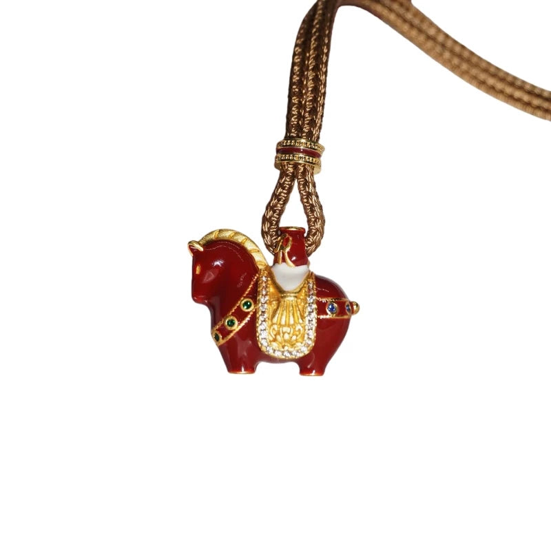 National Tide New Year's Red Tang Horse Pendant Necklace Women's 2026 Year of the Horse Natal Zodiac High-end Sweater Chain