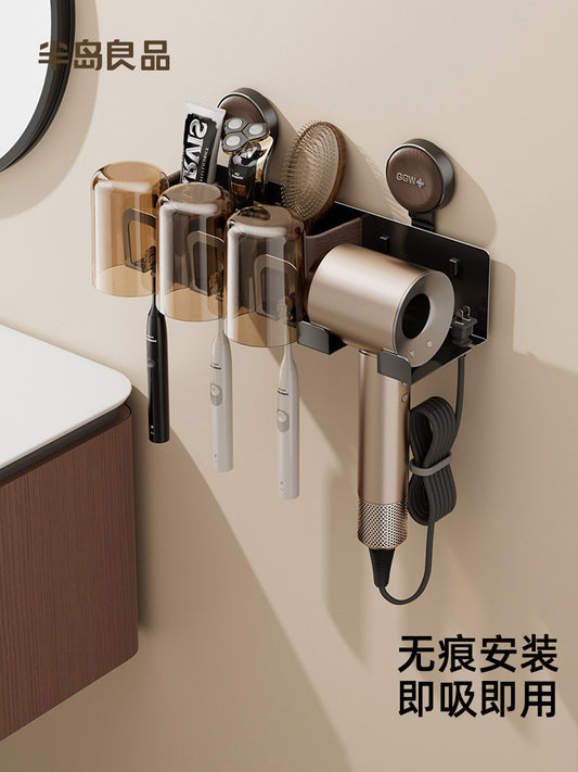 bathroom hair dryer holder plastic wood punching-free suction cup storage rack bathroom wall mount toothbrush mouthwash cup holder Y